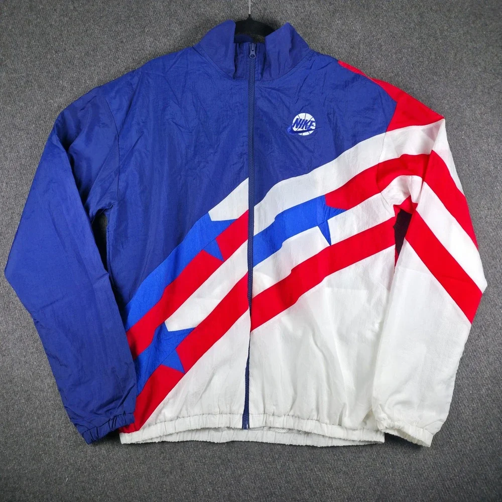 Nike Sportwear Track Jacket Mens M Blue Red White Basketball Stars Loose Fit